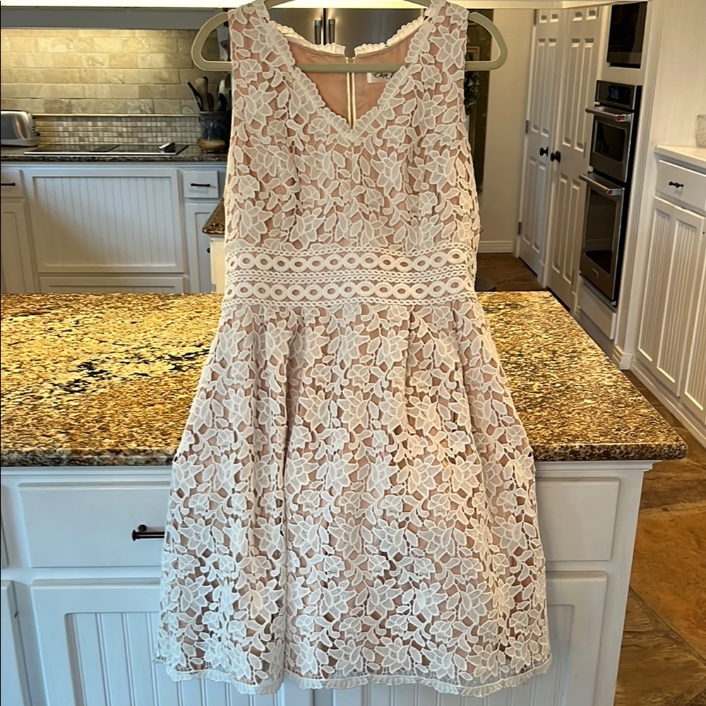 Eliza J Lace Floral Dress in White and Cream